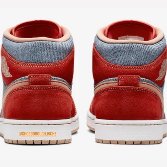 Air Jordan 1 mid- Denim Red Cinnabar Hemp - Picture 3 of 5